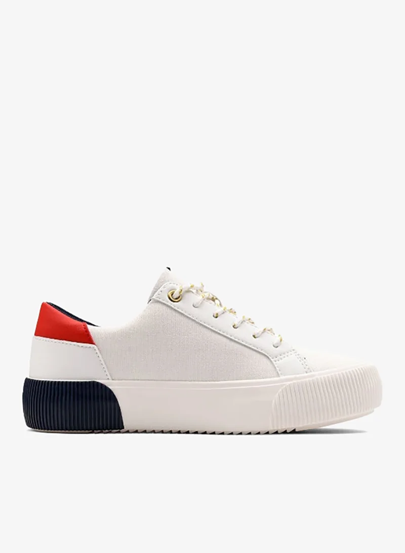 USPA Women’s Canvas Platform Sneakers – Casual Lace-Up Fashion Shoes with Chunky Sole | Lightweight Everyday Comfort Trainers | White/Navy/Red