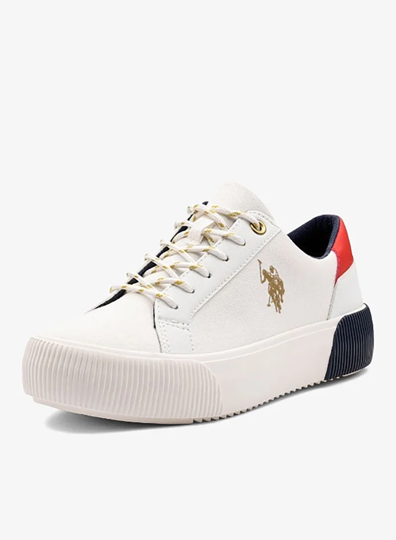 U.S. Polo Assn. WHITE-RED-NAVY USPA Women’s Canvas Platform Sneakers – Casual Lace-Up Fashion Shoes with Chunky Sole | Lightweight Everyday Comfort Trainers | White/Navy/Red for Women | Best Price UAE