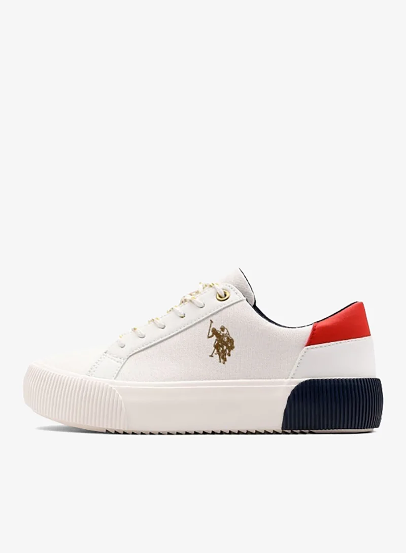 U.S. Polo Assn. WHITE-RED-NAVY USPA Women’s Canvas Platform Sneakers – Casual Lace-Up Fashion Shoes with Chunky Sole | Lightweight Everyday Comfort Trainers | White/Navy/Red for Women | Best Price UAE