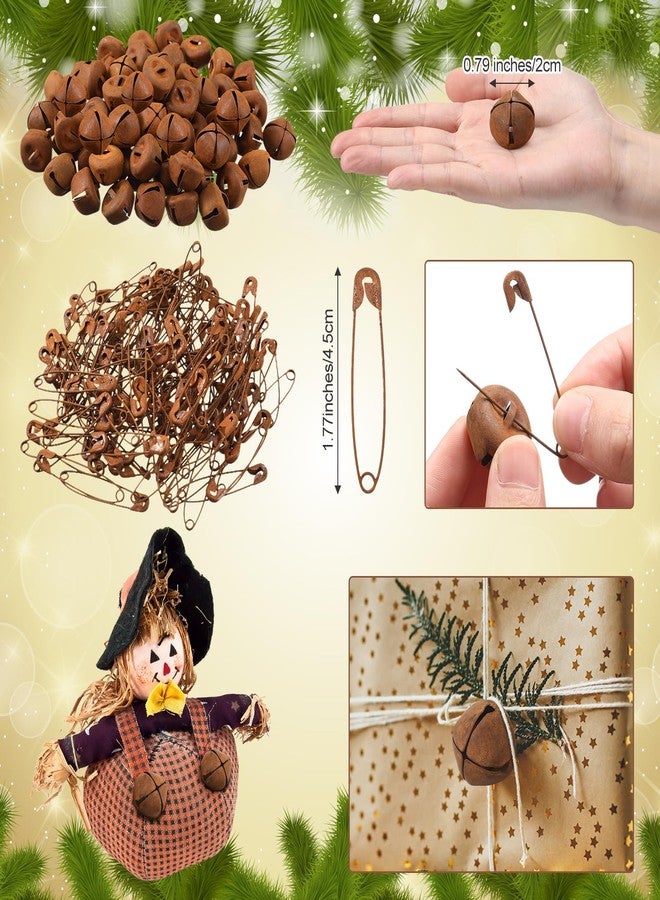 مجموعة Knitgrip من 100 قطعة من أجراس الجلجلة المعدنية الصدئة ودبابيس الأمان الصدئة، دبابيس أمان ريفية، زينة معدنية عتيقة صدئة لتزيين المنزل في موسم الأعياد، أعمال يدوية يدوية. - Image 2