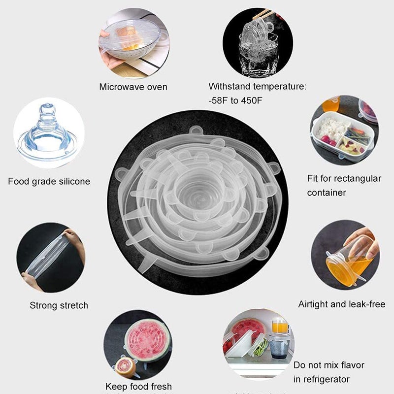 MALL SKY MALL Silicone Stretch Lids 6 PCS Various Sizes Bowls Covers Reusable Rubber for Stayfresh Savers Stretchy Wrap Lid Fit Universal Container Bowl Cup Pot (6) - Image 3