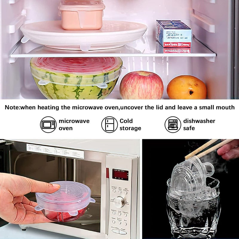 MALL SKY MALL Silicone Stretch Lids 6 PCS Various Sizes Bowls Covers Reusable Rubber for Stayfresh Savers Stretchy Wrap Lid Fit Universal Container Bowl Cup Pot (6) - Image 4