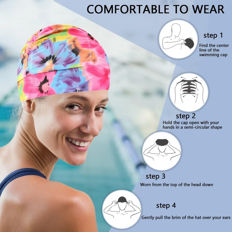 Ewandastore Colorful Pleated Nylon Cloth Swim Cap Large Swimming Cap Hot Spring Bathing Caps for Adult Men Women Long Hair - Image 4