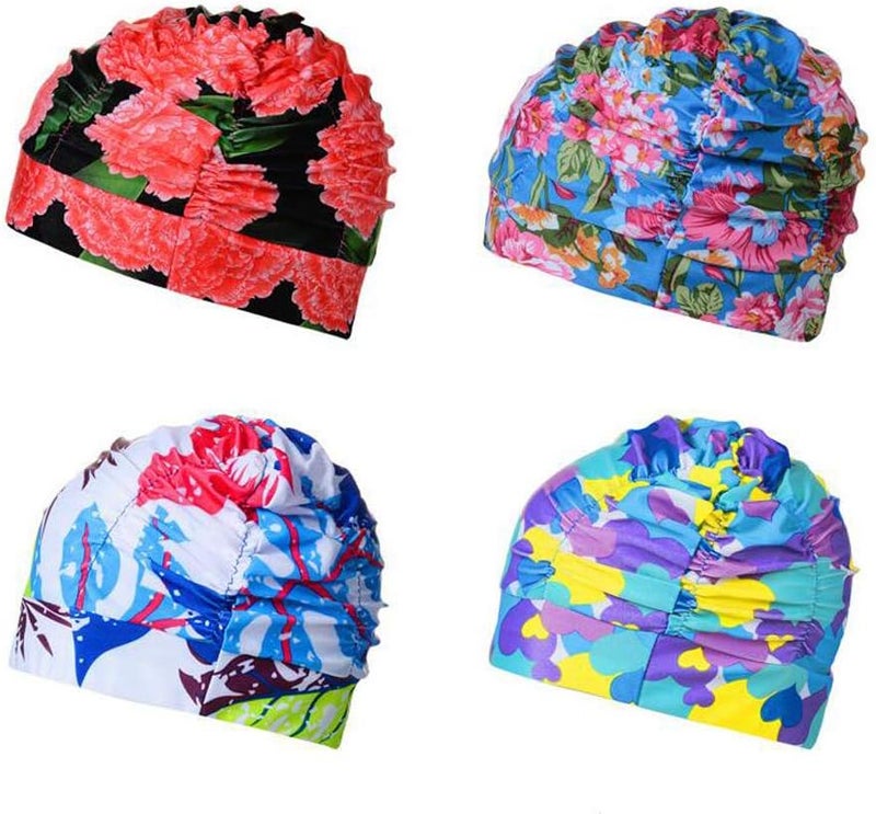 Ewandastore Colorful Pleated Nylon Cloth Swim Cap Large Swimming Cap Hot Spring Bathing Caps for Adult Men Women Long Hair - Image 2
