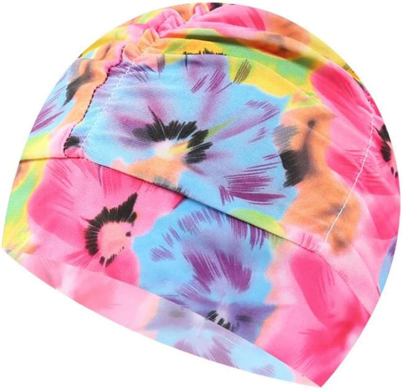 Ewandastore Colorful Pleated Nylon Cloth Swim Cap Large Swimming Cap Hot Spring Bathing Caps for Adult Men Women Long Hair - Image 1