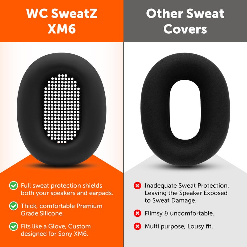 WC SweatZ XM6 â€“ Patented Silicone Earpad Sweat Covers Compatible with Sony WH-1000XM6 by Wicked Cushions | Does not fit WC PadZ XM6 XL | Sweatproof & Easily Washable | Black - Image 3