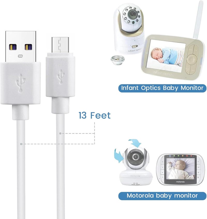 Smays Replacement 5V Micro USB Charging Cable for Infant Optics DXR8 Motorola Owlet Baby Monitors  13Foot 4 Meters Power Cord - Image 2