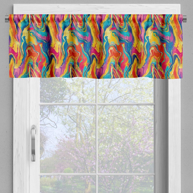 Ambesonne Colorful Valance & Tier Curtain 3 pcs Set  Freeform Modern Abstract Bold Intricate Warm Tones Oil Paint Print  Window Treatments for Kitchen Room Decor  55"" x 24""  Vermilion Blue Multicolor - Image 5