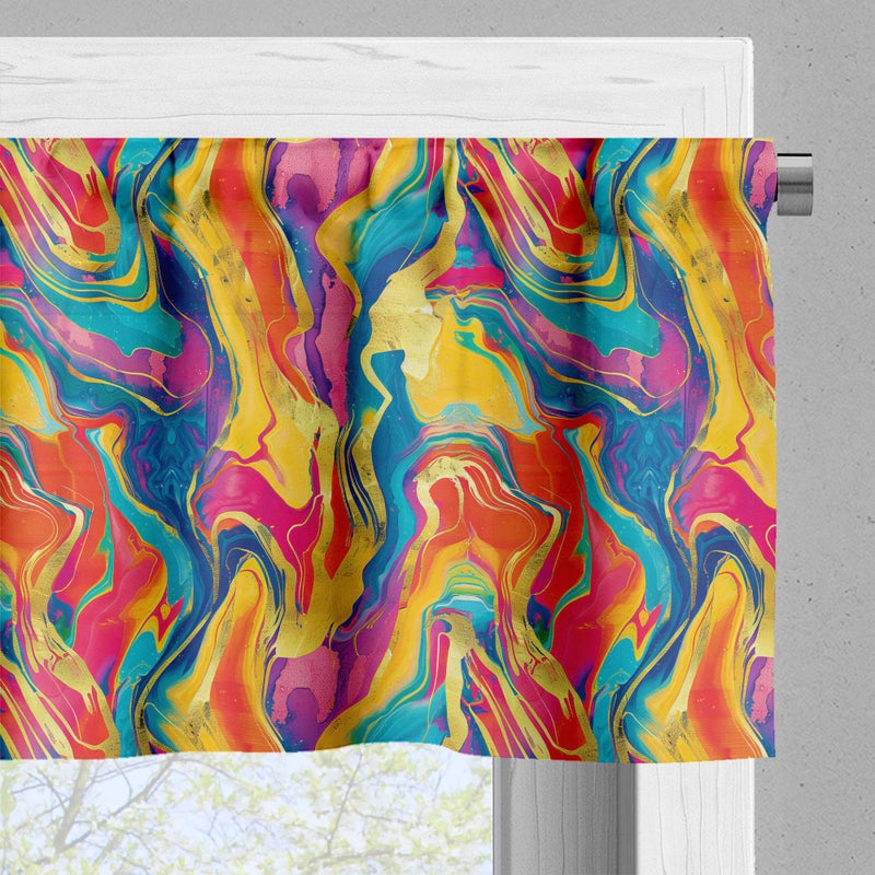 Ambesonne Colorful Valance & Tier Curtain 3 pcs Set  Freeform Modern Abstract Bold Intricate Warm Tones Oil Paint Print  Window Treatments for Kitchen Room Decor  55"" x 24""  Vermilion Blue Multicolor - Image 4