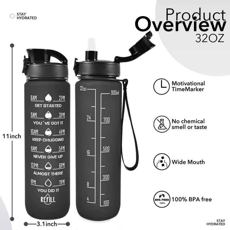 Newfad 32 OZ Water Bottle with Storage Sleeve and Straw &Lid  Motivational Water Bottles with Times to Drink BPA Free Reusable Gym Water Bottles for Fitness & Sports (Midnight Rose) - Image 2