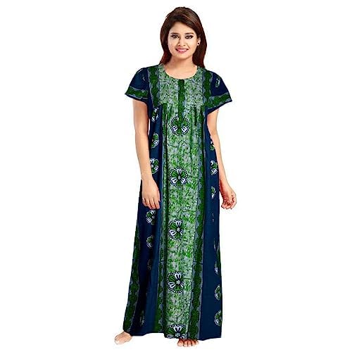 NEGLIGEE Women's Cotton Printed Maxi NightGown Nighty for Women Ankle Length Night Dress - Pack Of 2 (Free Size, GREEN & BLUE) - Image 3
