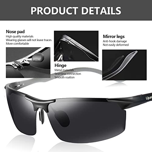 UpaClaire High Definition Polarized Sports Sunglasses for Men UV Protection Metal Frame Unbreakable for Cycling Running Fishing Golf Driving - Image 4