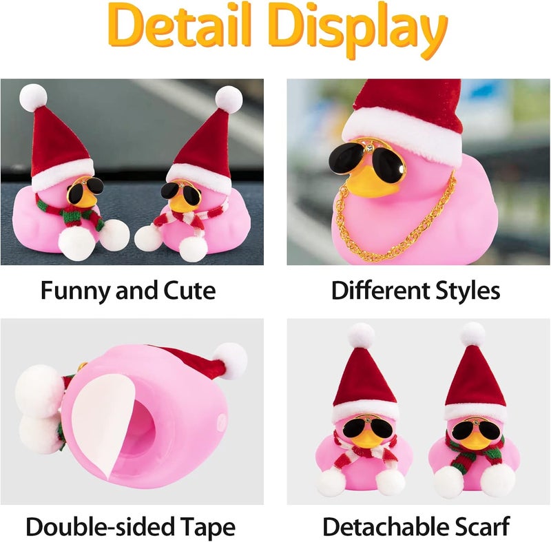 wonuu Tiktok Duck Car Dashboard Decorations Rubber Duck Car Ornaments Cool Pink Duck with Propeller Helmet Sunglasses Gold Chain - Image 2