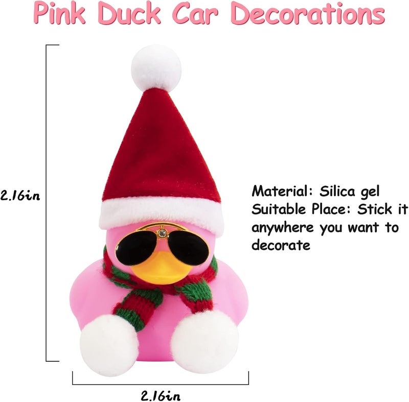 wonuu Tiktok Duck Car Dashboard Decorations Rubber Duck Car Ornaments Cool Pink Duck with Propeller Helmet Sunglasses Gold Chain - Image 3