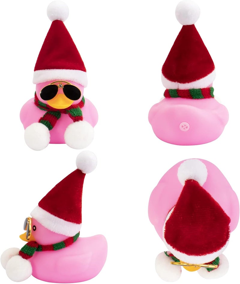wonuu Tiktok Duck Car Dashboard Decorations Rubber Duck Car Ornaments Cool Pink Duck with Propeller Helmet Sunglasses Gold Chain - Image 4