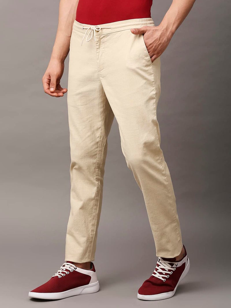 Thomas Scott Men's | Comfort | Slim Fit | Mid-Rise | Drawstring Closure | Solid | 4 Pockets | Woven | Chinos | Trouser (CCBT07_Beige_34) - Image 3