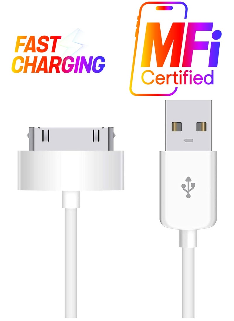 إيروريكس كابل شحن سريع ومزامنة بيانات لأجهزة iPhone 4/4S/3G/3GS، iPad 1/2/3، iPod - موصل 30 دبوس، 1 متر أبيض - تصميم عالي الأداء  - Image 1