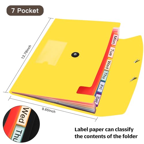 CASAON 7 Pocket Accordian File Folders, Expanding File Folder A4 Letter Size Paper Portable Document Organizer-Yellow - Image 2