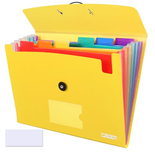 CASAON 7 Pocket Accordian File Folders, Expanding File Folder A4 Letter Size Paper Portable Document Organizer-Yellow - Image 1