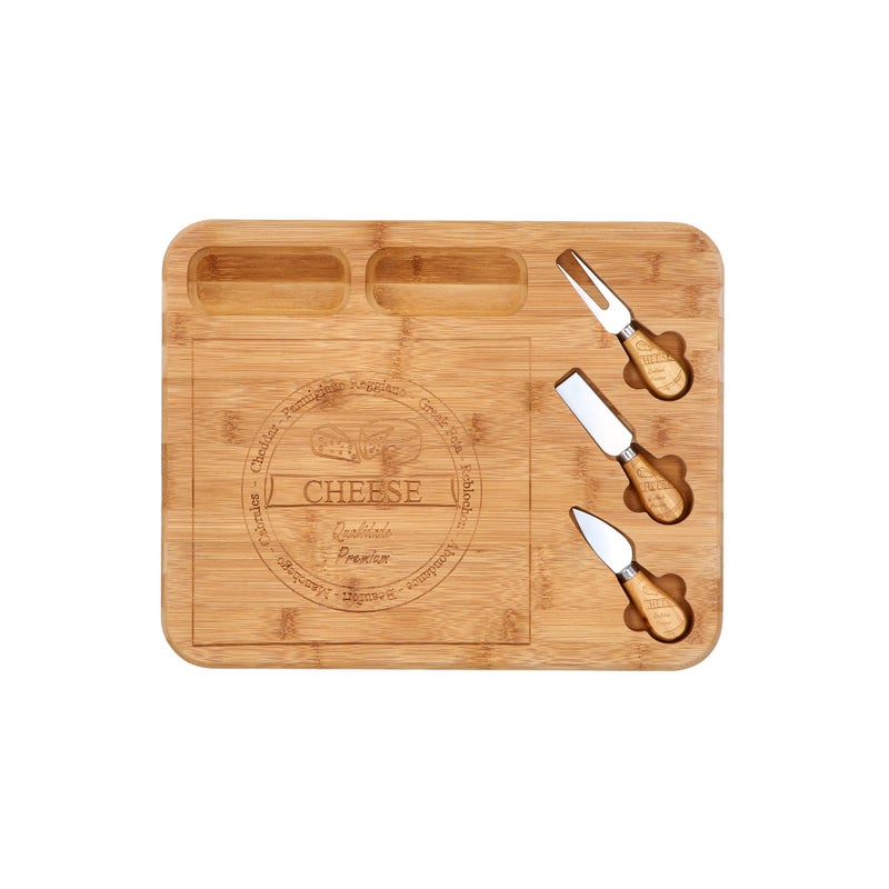 Alberto bamboo cutting board with 3 cheese knives 40*32*2.5 cm - Image 1