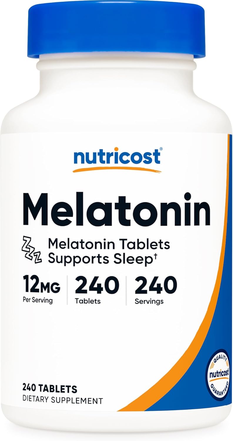 Nutricost Melatonin 12mg 240 Tablets  12mg Per Serving NonGMO Gluten Free - Image 1