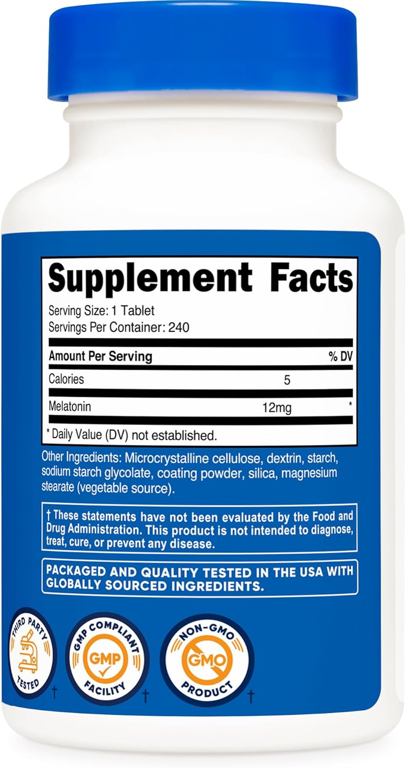 Nutricost Melatonin 12mg 240 Tablets  12mg Per Serving NonGMO Gluten Free - Image 5