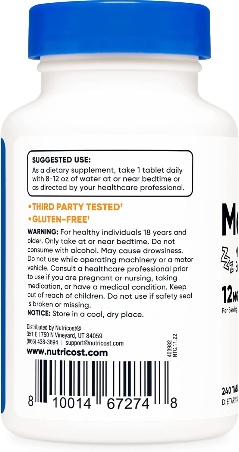 Nutricost Melatonin 12mg 240 Tablets  12mg Per Serving NonGMO Gluten Free - Image 3