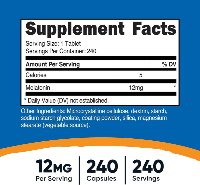 Nutricost Melatonin 12mg 240 Tablets  12mg Per Serving NonGMO Gluten Free - Image 2