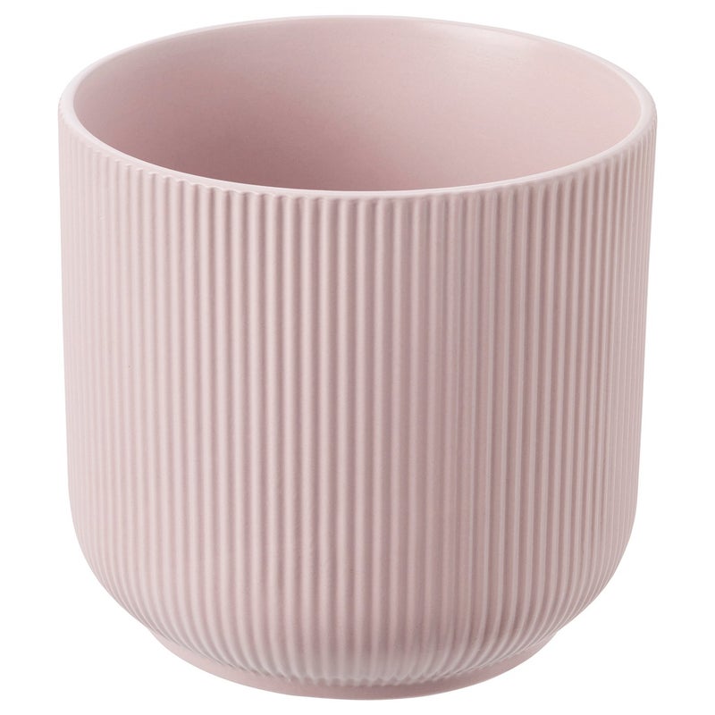 GRADVIS Grooved Stoneware Plant Pot, Pink, 12 cm - Image 1