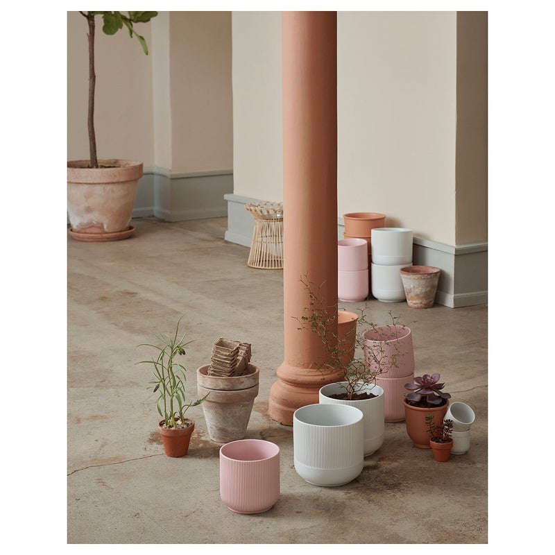 GRADVIS Grooved Stoneware Plant Pot, Pink, 12 cm - Image 2
