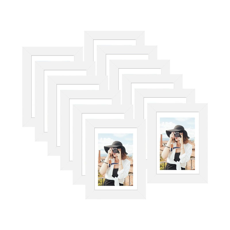 Picrit 8x10 إطار الصورة مجموعة من 12 عرض 5x7 مع حصيرة أو 8x10 دون إطارات صور حصيرة لتركيب الجدار أو أعلى الجدول عرض أبيض. - Image 1