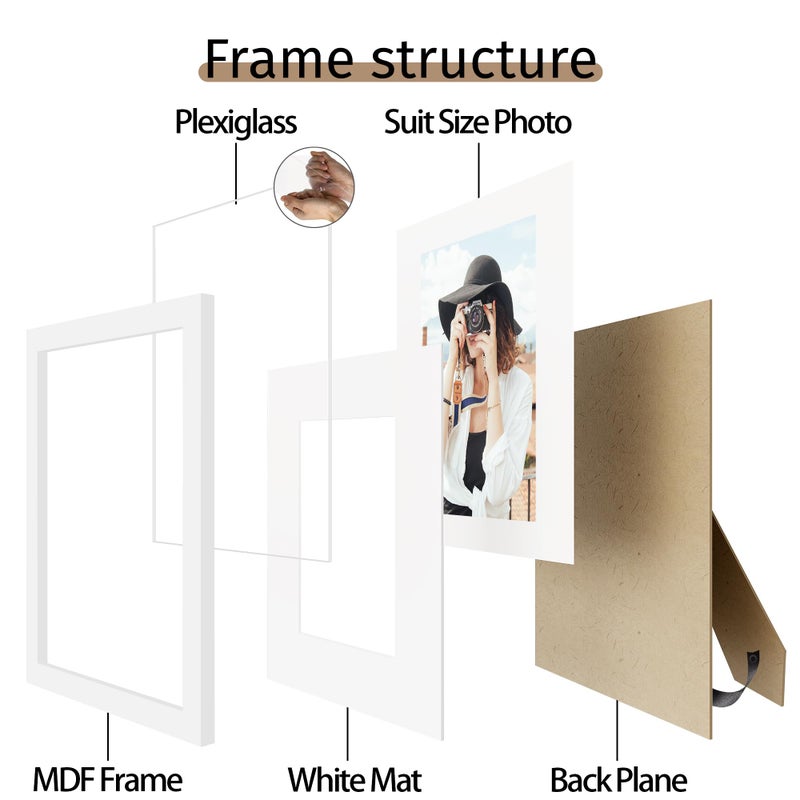 Picrit 8x10 إطار الصورة مجموعة من 12 عرض 5x7 مع حصيرة أو 8x10 دون إطارات صور حصيرة لتركيب الجدار أو أعلى الجدول عرض أبيض. - Image 5