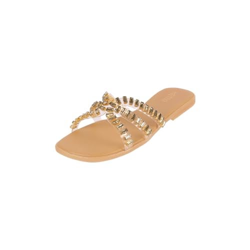 Metro Women's Beige Crystal Embellished Comfort Flat Sandals | Slip On Casual Footwear | Lightweight Comfort | Dailywear slip ons | Casual | Stylish | Comfortable Wear | UK 7 - Image 1