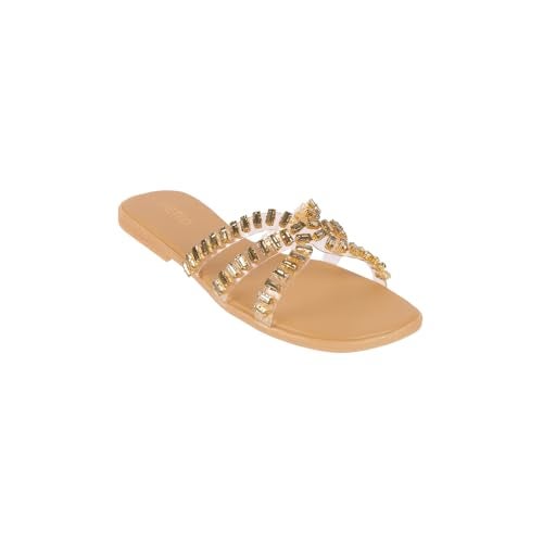 Metro Women's Beige Crystal Embellished Comfort Flat Sandals | Slip On Casual Footwear | Lightweight Comfort | Dailywear slip ons | Casual | Stylish | Comfortable Wear | UK 7 - Image 3