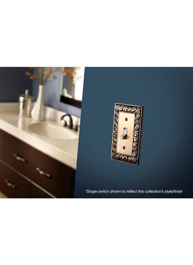 Franklin Franklin Brass Paisley Wall Plate, Tumbled Antique Brass Double Switch Cover Switch Cover, 1-Pack, 64040  - Image 3