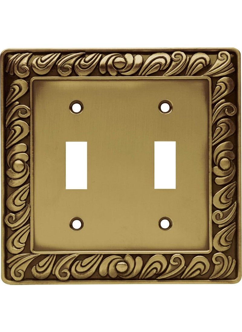 Franklin Franklin Brass Paisley Wall Plate, Tumbled Antique Brass Double Switch Cover Switch Cover, 1-Pack, 64040  - Image 1