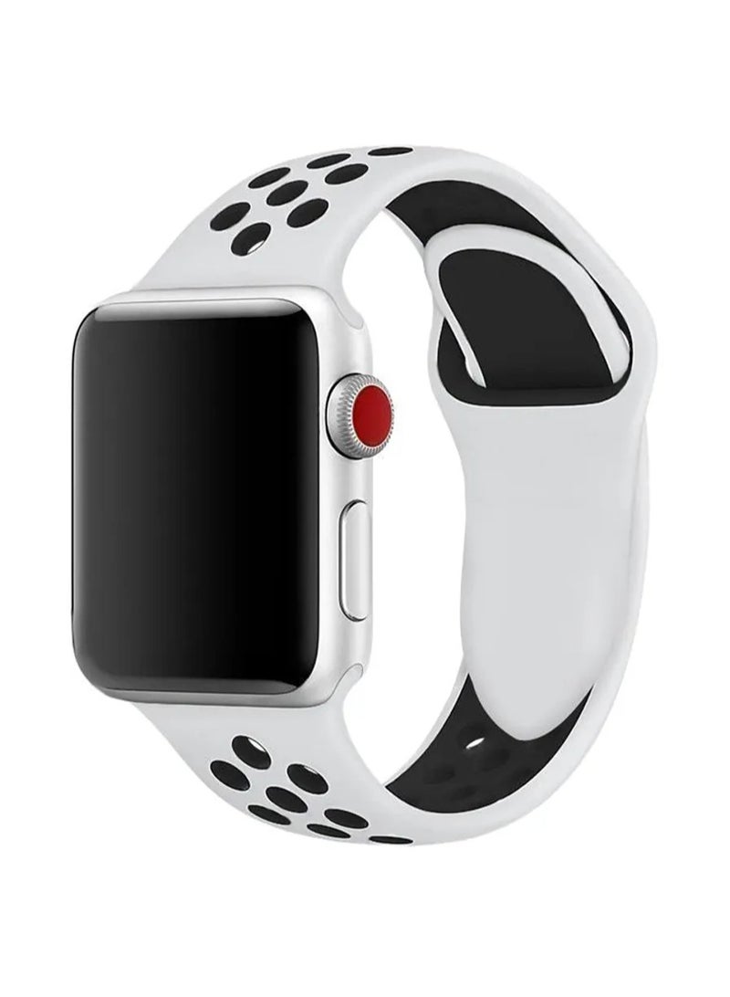 TWEGGON Silicone Dot Sport Band/Strap for Apple Watch All Series Compatible with 46mm/45mm/44mm/49mm White/Black - Image 4