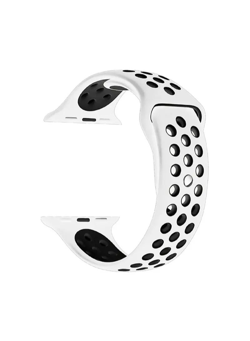 TWEGGON Silicone Dot Sport Band/Strap for Apple Watch All Series Compatible with 46mm/45mm/44mm/49mm White/Black - Image 3