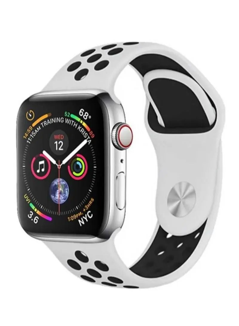 TWEGGON Silicone Dot Sport Band/Strap for Apple Watch All Series Compatible with 46mm/45mm/44mm/49mm White/Black - Image 2