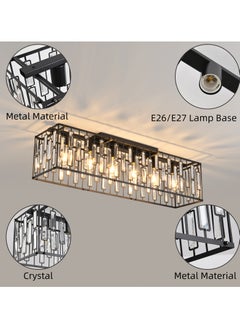 Ganeed Modern Crystal Chandeliers Ceiling Light, 6-Lights Flush Mount Ceiling Lights Fixture, Classical Black Rectangle Chandeliers for Living Room Kitchen Hallway Island Bar  - Image 5