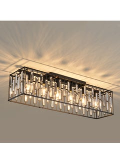 Ganeed Modern Crystal Chandeliers Ceiling Light, 6-Lights Flush Mount Ceiling Lights Fixture, Classical Black Rectangle Chandeliers for Living Room Kitchen Hallway Island Bar  - Image 2