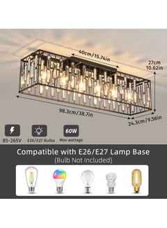 Ganeed Modern Crystal Chandeliers Ceiling Light, 6-Lights Flush Mount Ceiling Lights Fixture, Classical Black Rectangle Chandeliers for Living Room Kitchen Hallway Island Bar  - Image 3