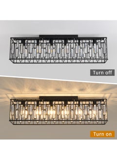 Ganeed Modern Crystal Chandeliers Ceiling Light, 6-Lights Flush Mount Ceiling Lights Fixture, Classical Black Rectangle Chandeliers for Living Room Kitchen Hallway Island Bar  - Image 4