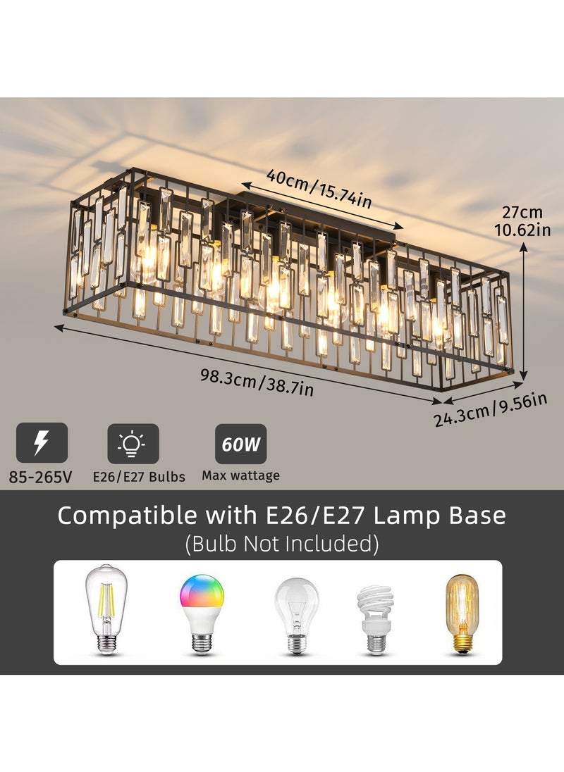 Ganeed Modern Crystal Chandeliers Ceiling Light, 6-Lights Flush Mount Ceiling Lights Fixture, Classical Black Rectangle Chandeliers for Living Room Kitchen Hallway Island Bar  - Image 3
