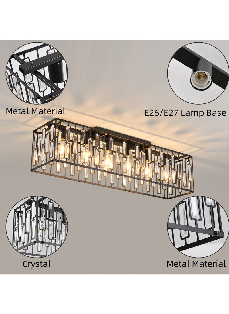 Ganeed Modern Crystal Chandeliers Ceiling Light, 6-Lights Flush Mount Ceiling Lights Fixture, Classical Black Rectangle Chandeliers for Living Room Kitchen Hallway Island Bar  - Image 5