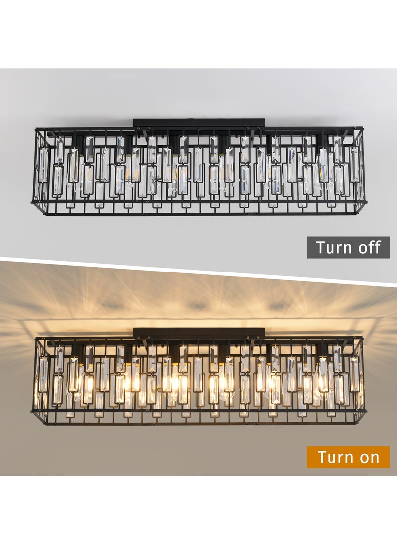 Ganeed Modern Crystal Chandeliers Ceiling Light, 6-Lights Flush Mount Ceiling Lights Fixture, Classical Black Rectangle Chandeliers for Living Room Kitchen Hallway Island Bar  - Image 4