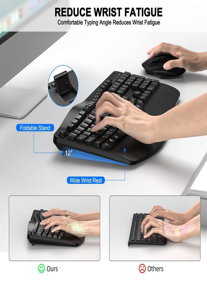 ULSOU Wireless Keyboard and Mouse Combo, 2.4G Full Size Wave Keys Ergonomic Keyboard with Wrist Rest and 3-Level DPI Adjustable Wireless Ergonomic Mouse for Windows, Mac OS Desktop/Laptop/PC(Black) - Image 3