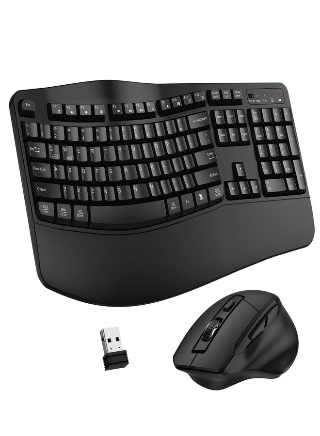 ULSOU Wireless Keyboard and Mouse Combo, 2.4G Full Size Wave Keys Ergonomic Keyboard with Wrist Rest and 3-Level DPI Adjustable Wireless Ergonomic Mouse for Windows, Mac OS Desktop/Laptop/PC(Black) - Image 1