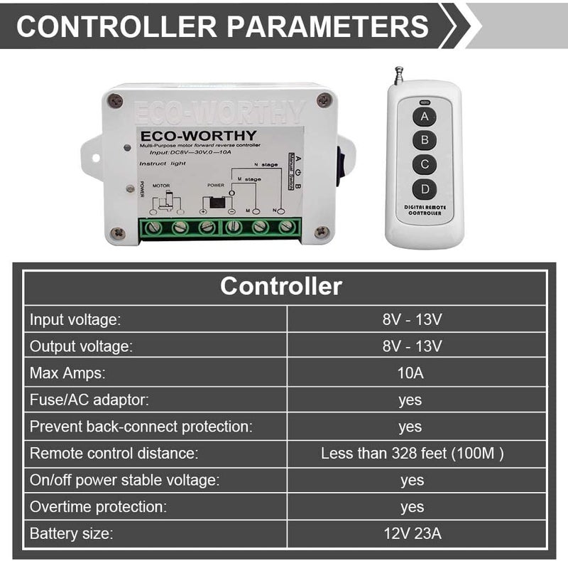 ECO-WORTHY 12V 24V DC Motor Wireless Remote Control Kit, 8V-35V Electric Switch for Motors, Industrial Automation, Solar Tracker, Smart Home DIY - Image 2