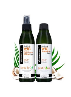 Awesome Wesome Synthetic Wig Shampoo And Leave In Conditioner Spray: Ph6 Premium Set Of 2 Moisturizes Replenishes Revitalizes For Synthetic Wigs. Contains Coconut Oil (7 Fl Oz)  - Image 1